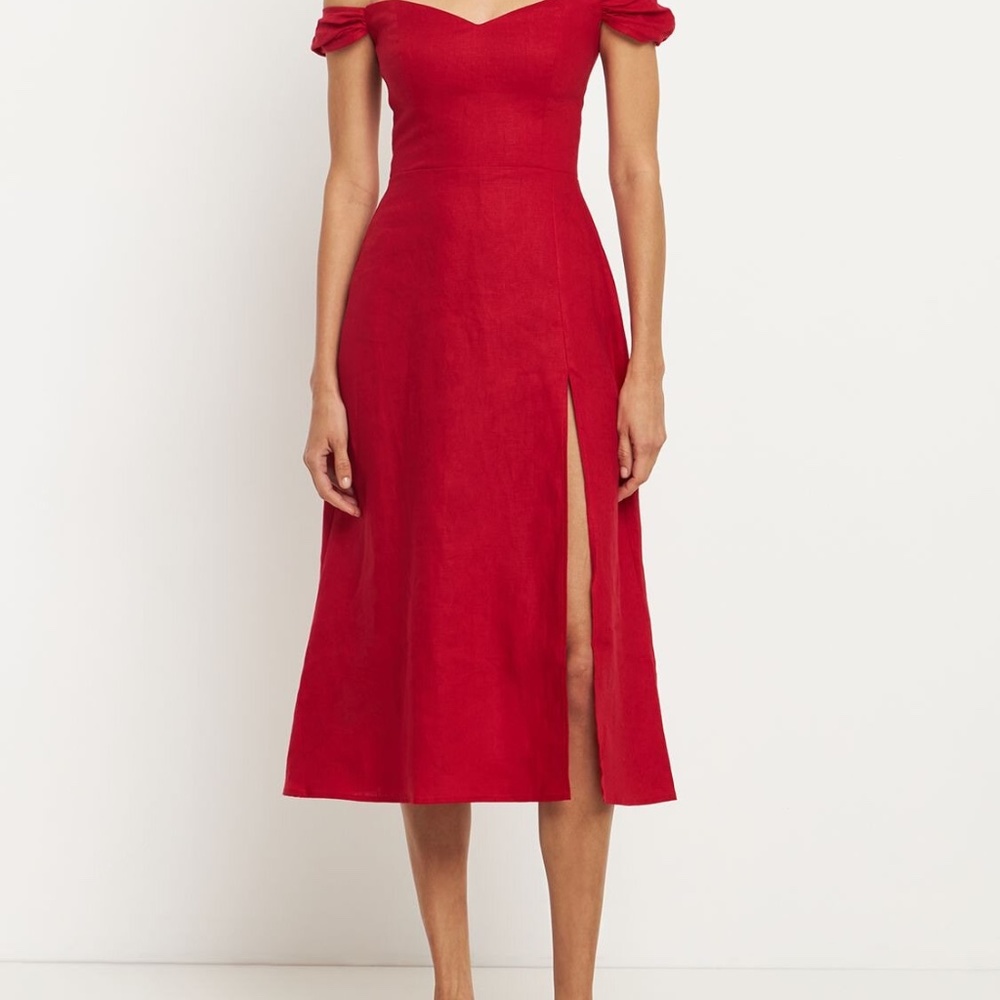 REFORMATION BRIDGTON LINEN MIDI DRESS